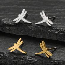 1 Pair Golden Earring In The Shape Of A Dragonfly, Suitable For Women To Wear Daily, During Holidays And Leisure Times. Gatherings, And As A Gift. - GED862 - View 3