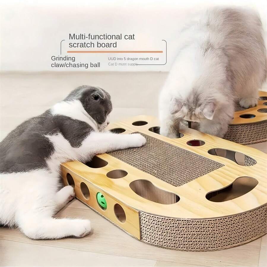 1件猫咪用品抓板带球，瓦楞纸猫抓板，互动猫玩具转盘