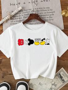 Disney Officially Licensed Mickey Mouse Double-Sided Print Boys' Casual T-Shirt Soft Breathable Versatile Everyday Wear For Playdates And Family Outings - White - View 2