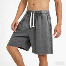 2026 Must-Have 260G Heavyweight Oversized Acid Wash Black Denim Shorts For Men, Comfy Baggy Fit With Elastic Waist & Adjustable Drawstring, Vintage Washed Summer Streetwear Shorts Ideal For Daily Casual, Skate Sessions And Weekend Hangouts - 灰色 - 查看 4
