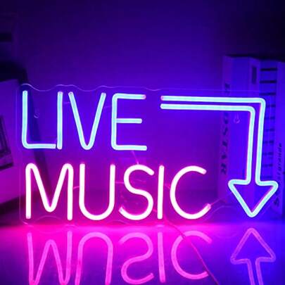 Live Music Neon Sign LED Neon Sign Neon Sign For Music Studio Light Up Sign USB Powered Switch Neon Sign For Wall Decor Beer,Bar,Music Studio,Bedroom,Party,Club