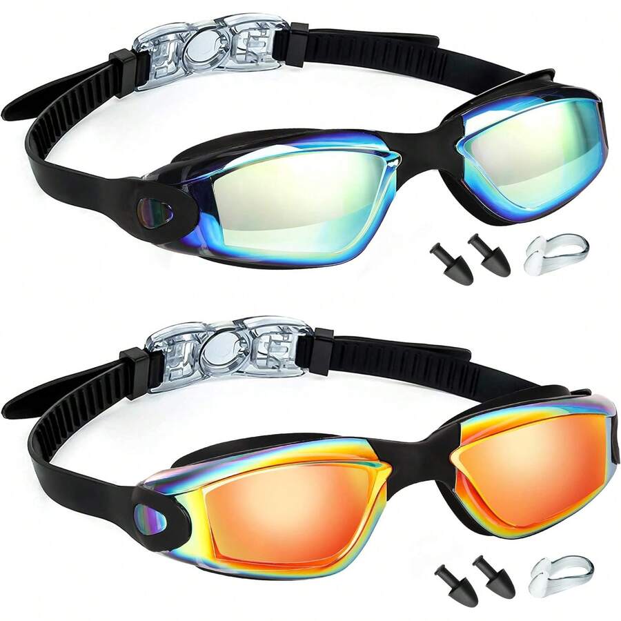 Adult Fitness Swim Goggles Comfortable Fit & View - Aqua & Light Orange - View 1