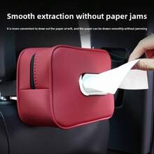 Leather Car Tissue Box, Car Tissue Paper Holder Armrest Box, Seat Back Hanging Portable Tissue Paper Bag - A - View 9