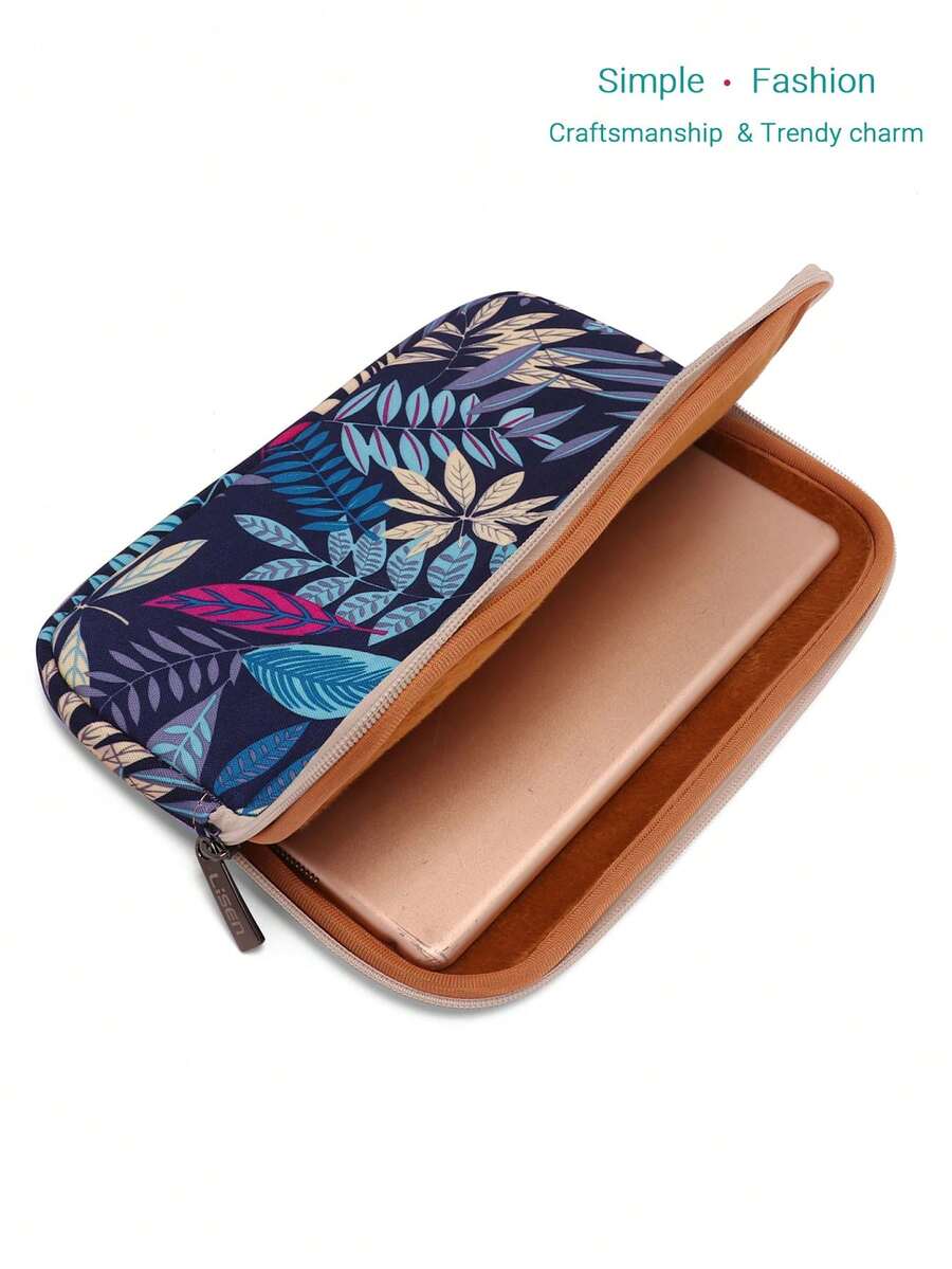 1pc LISEN Paisley Pattern Tablet Sleeve, Suitable For 9.7", 10", 11" Tablets, Protective Case Compatible With Apple Air 10.9"/ Pro 10.2"/11" Tablets, MatePad Laptop Sleeve - Colorful Leaves On Gray Background - View 1