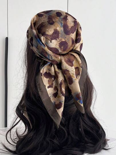 1 pieza Pañuelo nuevo con estampado de leopardo, pañuelo elegante y versátil, chal de moda, diadema, pañuelo cuadrado para mujer