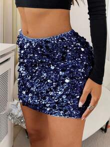 Chân váy mini ôm sát gợi cảm, thanh lịch đính sequin của Unadoll dành cho nữ, thích hợp cho các buổi tiệc cocktail, đám cưới, sự kiện, tiệc tùng, ngày Valentine và các dịp nghỉ lễ khác. - Màu xanh hải quân - Xem 7