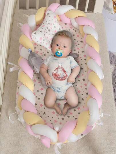 2/1pc Woven Crib Bumper Pad, Thick Knitted Crib Rail Guard, Handmade Rope Cushion, Shock-Absorbing Protection, Soft & Thick Padding, Nursery Decor, Crib Rail For Cradle, Changing Table, Stroller, Crib, Christmas Gift