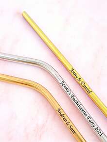 Personalized Reusable Metal Straw Set, Custom Party Favors, Wedding Guest Gift, Engraved Stainless Steel Drinking Straws, Straw - Multicolor - View 2