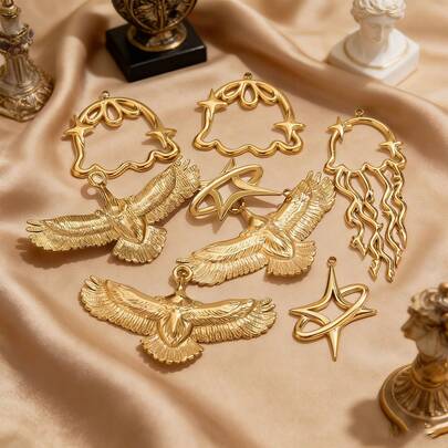 1 pieza Juego de joyería de acero inoxidable con colgante de estrella, águila o medusa en estilo vintage, que incluye collar, aretes y pulsera. Ideal para uso diario de mujeres y como regalo.