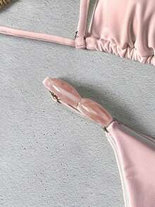 Bikinx 女士优雅比基尼套装，采用细肩带、系带前襟和露背设计，并饰有打结细节，尽显时尚风采。 - 粉色 - 查看 8