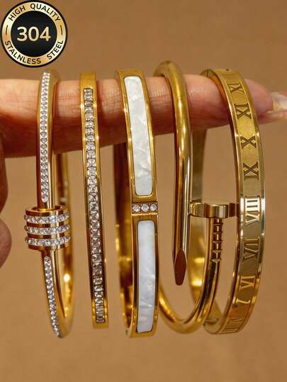 Znice 2026 New Elegant Gold Stainless Steel Bracelet Necklace Set, Studded Flower Bracelet With Full Diamond Flower, Unique Rotating Stress Relief Bracelet, Ideal For Couples And Perfect Daily Accessory Gift, Waterproof And Fade-Resistant, Beach Holiday Essential