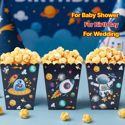 10/20 صندوق فشار بموضوع رائد الفضاء - لوازم حفلة الفضاء مع قطع غيار الصواريخ والأقمار الصناعية والرواد (أغطية الرأس/اليدين) - هدايا حفلة عيد الميلاد، ديكورات الزفاف - صناديق هدايا من الورق المقوى