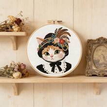 1 Set Diy Hand Embroidery Supplies Animal Cat Theme Embroidery Decorative Painting, Color Random Wind Around Organizer Included - Multicolor - View 30