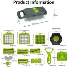 Picador de Verduras Multifuncional 14 en 1, Picador de Cebolla con Asa, Rejilla para Alimentos, Picador de Alimentos, Cortador de Verduras de Cocina - Negro - Ver 7