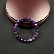 1pc Elegant Purple Crystal Beaded Elastic Bracelet, Unisex - Handmade Neutral Wristband Accessory, Ideal Gift And Daily Wear - Purple - View 3