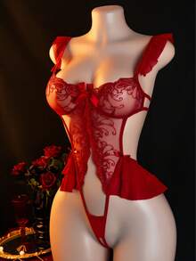 性感蕾丝连体衣，诱人又性感 - 酒紅色 - 查看 6