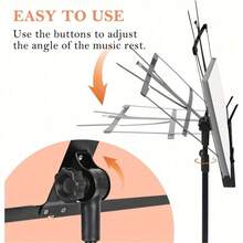 1pc Adjustable Height Portable Folding Metal Music Sheet Stand, With Storage Bag, Suitable For Storage Or Travel, Ideal As Musical Instrument Accessory Gift, Multiple Colors Available - Multicolor - View 8