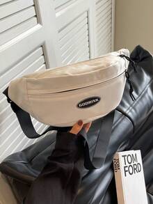 学生街头可爱纯色女士斜挎包，夏季多功能腰包，泰迪熊装饰，休闲手机零钱包单肩包，户外旅行大容量运动斜挎包，时尚日常通勤假日礼物腰包 - 白色 - 查看 3