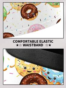 1条男士甜甜圈印花平角内裤，涤纶材质，可爱卡通图案，休闲家居服，适合日常穿着和作为零食主题礼物 - 白色 - 查看 4