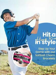 1pc Handmade Woven Lace-Up Letter Baseball Charm Bracelet - Adjustable Soft Ball Shaped Jewelry, Suitable As Gift For Athletes, Teams And Coaches - Multicolor - View 5