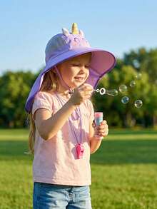 1pc Kids' Lightweight Quick-Dry Cartoon Wide Brim Sun Hat, Summer Beach UV Protection Neck Cover For Baby Girls - Multicolor - View 4