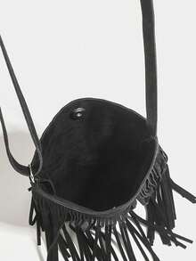 1 chiếc túi xách nữ, túi nhỏ kiểu retro mờ, túi xô có tua rua hai mặt, túi đeo chéo, túi đeo vai. - màu đen - Xem 6