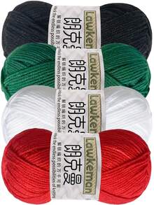 Lawkeman 4pcs/180-200g Bright Color Yarn Beginner Set, Suitable For Crochet Hats, Rugs, Tote Bags, Crafts, Etc., Memorial Gift For Family And Friends, Christmas DIY Combination Style, Approx. 45g/Pc - Multiple Styles - View 17