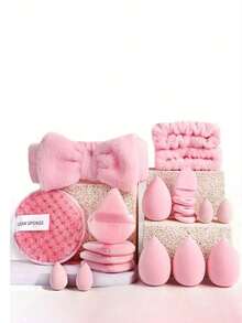 33pcs Makeup Brush Set (With Drawstring Storage Bag), Including Powder Puff, Makeup Sponge, Blush Brush, Foundation Brush, Eyeshadow Brush, Contour Brush, Eyeshadow Brush, Soft Hair Brush, Blush Brush, Professional Makeup Brush Set, Women Makeup Brush Set, Face Washing Brush Set, Brush Kit, Makeup Brush Combo - Pink - View 3