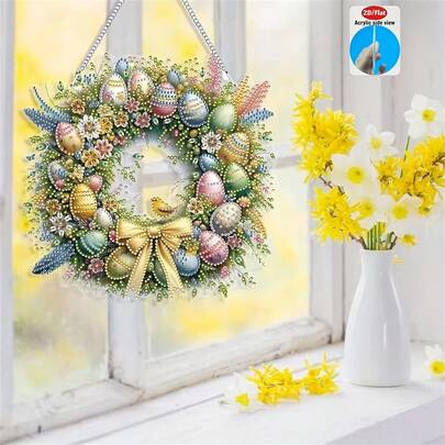 2D/Flat Acrylic Easter Egg Wreath Decor, Home Decoration, Holiday Ornament, Perfect Gift, Stunning In Sunlight