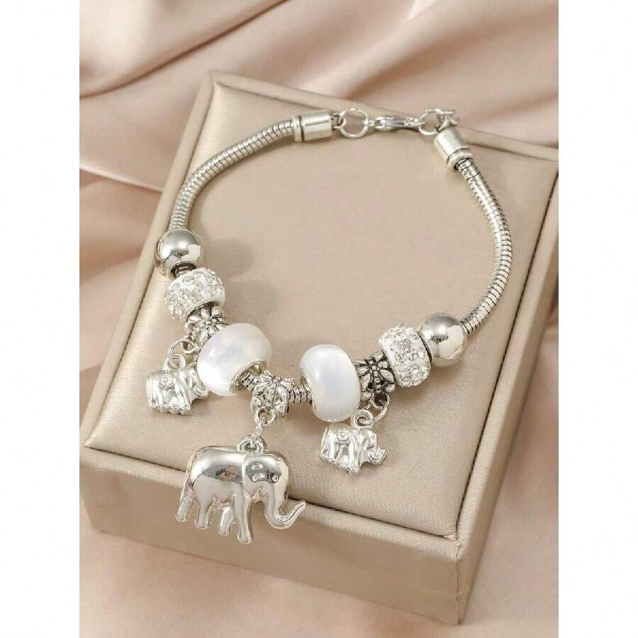 1pc Animal, Insect, Flower & Heart Shaped Pendant Personalized Luxurious Stylish Bracelet (Without Box) Valentines - Bạc 2 - Xem 1