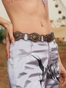 Glisma 女式西部牛仔铆钉装饰复古棕色皮带，百搭牛仔裤，适合夏季、秋季、秋季、万圣节等风格 - 咖啡 - 查看 3