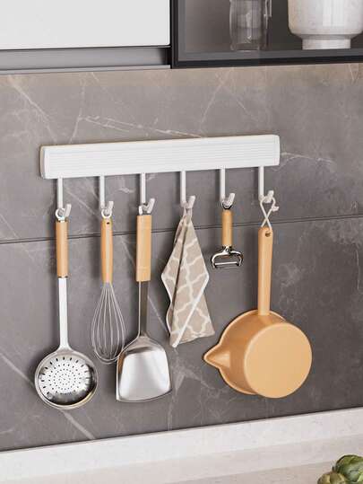 壁挂式厨房用具收纳挂钩，承重力强，无需钻孔，厨房和浴室门用粘钩，不留痕迹