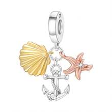 CYMYSS 1pc 925 Silver Plated Ocean Style Artificial Zirconia Inlaid Shell, Starfish, Anchor Pendant 3 Pieces Set , Women Summer Beach Holiday Jewelry - Multicolor - View 8