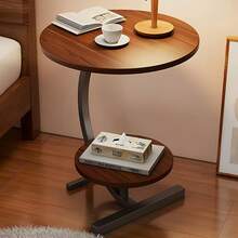 Tea Table Side Table, C-Shaped Side Round End Modern Style Couch Snack Coffee Table, Nightstand Italian Style Mini Table For Living Room Bedroom Balcony Patio (Peach Colored, Double Layer) - Walnut - View 1