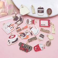 20件套可爱咖啡主题珐琅吊坠，合金滴油吊坠，适用于DIY珠宝制作。 - 咖啡棕 - 查看 6
