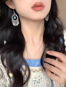 2 件花卉天然石耳环，波西米亚风金属彩色吊坠，女士日常派对休闲装配饰 - 彩色 - 查看 12