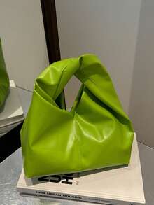 Fashionable Versatile Solid Color New PU Shoulder Bag, Casual Minimalist Textured Baguette Small Handbag For Women - Green - View 11