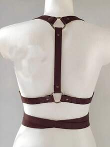 1pc Women's Elegant Coffee Color PU Leather Bustier Waist Harness Body Strap Street Style Suitable For Daily Commute Matching - Coffee Brown - View 5