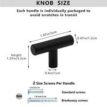 哑光黑厨房橱柜拉手抽屉拉手，黑色梳妆台拉手T型拉手金属橱柜把手浴室抽屉拉手五金件 - 10件 黑色 - 查看 4