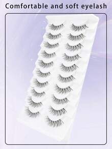 7对自然假睫毛，蓬松猫眼，柔软3D仿貂毛睫毛，纤细凌乱，多层假睫毛，佩戴舒适，上睫毛飞扬，拉长眼型，自然逼真，整条假睫毛，持久浓密，热门美妆工具 - 黑色 - 查看 7