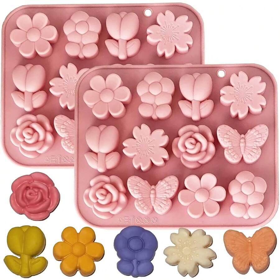 1pc Silicone Rose & Tulip Flower Chocolate Mold, Bowknot Jelly Ice Cream Pudding Soap Mold, Suitable For Making Desserts - Multicolor - View 1