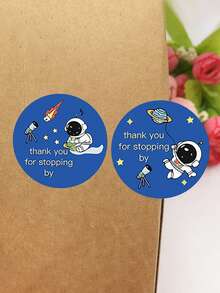 1 Roll Blue Astronaut & Alien Stickers, Non-Curling Self-Adhesive Sticker - Multicolor - View 2