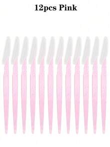 12件/6件/1件/套亮粉色女士专用理发器 - 亮粉色理发器、眉刀、面部剃毛器、去角质工具，长柄设计，配有精密保护套，不锈钢保护网刀片带盖，可重复使用和清洗，适合初学者修眉和面部毛发修剪。 - 淺粉色 - 查看 9