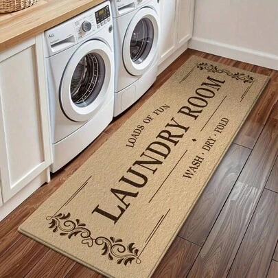1pc Durable Laundry Room - Non-Slip, Absorbent, Washable Polyester With Laundry Room Design, Decorative Floral Patterns, Kitchen And Laundry Area, Laundry Room | Decorative Floor | Absorbent, Laundry Room Decor