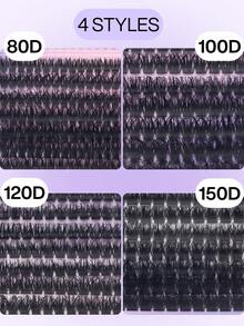 1164PCS/582PCS Fluffy Lash Clusters, Individual Lash Clusters, Eyelash Clusters, Mega Volume Lashes, 80D+100D+120D+150D Thick Fluffy Faux Mink Lash Clusters, D/DD Curl, 0.31-0.63 Inch Lash Extensions, Black Individual Lashes, Dramatic Wispy Lashes, DIY Lash Extensions At Home, Wedding Bride Makeup Tools, With Lash Glue, Tweezers & Brush, Valentine's Day,  Gras, Festive Glam Beauty, Eye Lash Clusters, Individual Eyelashes, Lashes, Fake Lashes - 紫色-1 - 查看 5