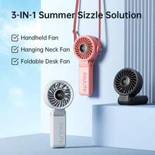 Ventilador Portátil de Mano con Pantalla LED, 5 Velocidades 5000mAh, Inclinación 150°, Multifunción 3 en 1 Mano/Escritorio/Cuello - 5000 mAh Blanco - Ver 3