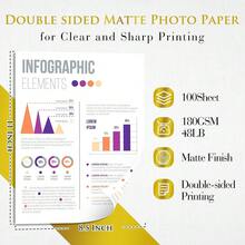 Double Sided Matte Photo Paper 100 Sheets 8.5X11 Inches 48lb 180gsm Presentation Paper For Inkjet Printers For Reports Charts Printing - White - View 3