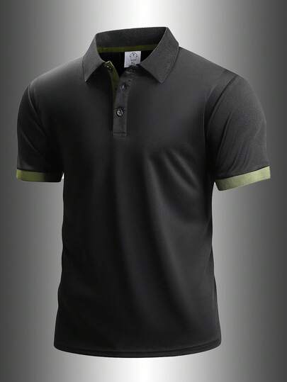 1件男友风男士夏季撞色轻薄透气柔软户外徒步露营高尔夫跑步健身休闲短袖Polo衫