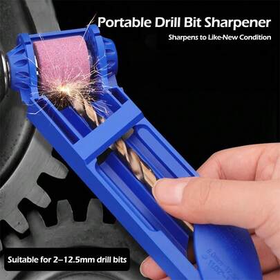 1pc For 2-12.5mm Drills Portable Rhinestone Wheel Drill Bit Sharpener Blue Compact Handheld Iron Drill Bit Restorer Grinding Multifunction Power Hand Tools For DIY Home Maintenance