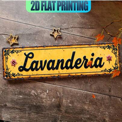 1pc 2D Flat Vintage "Yellow Lavanderia" Sign Plaque - Retro Decor For Home, Man Cave, Kitchen, Outdoor, Bathroom, Cafe, Farmhouse, Street, Porch, Bedroom, Craft Home Decoration, Halloween Christmas Ornament, Perfect Holiday Gift